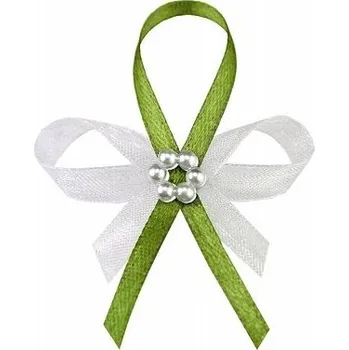 Svatební dekorace Vývazek bílo-zelený, perlová kytička