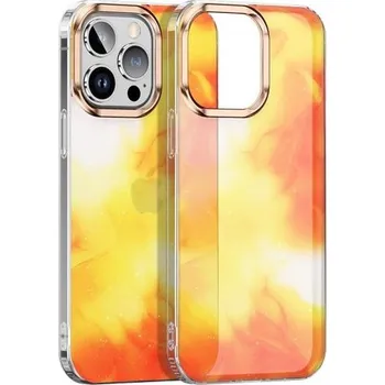 Pouzdro na mobilní telefon Třpytivý kryt se vzorem vodových barev pro iPhone 14 Plus - oranžovožlutý