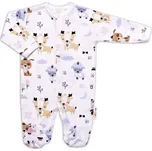 Baby Nellys Kojenecký overálek zapínání uprostřed, Baby Animals - krémová 80 (9-12m)