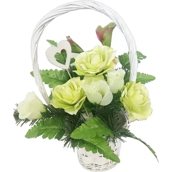 Smuteční dekorace Smuteční kytice z umělých květin košík - žlutozelené