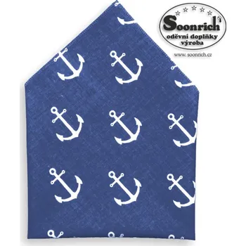 Látkový kapesník bavlněný kapesník modrý do saka kotva, kaba254