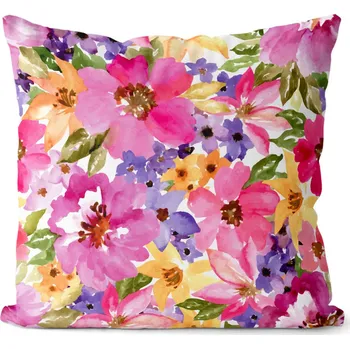 Dekorativní polštářek Polštář Watercolor – flowers (Velikost: 40 x 40 cm)