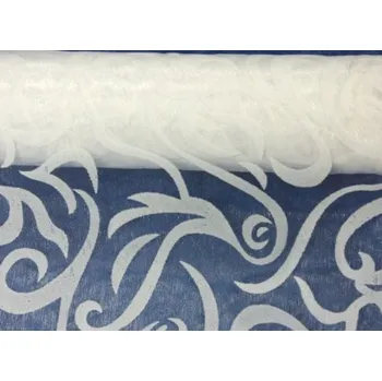 Svatební dekorace Organza šerpa - bílá vzor - 38 cm/ 8 m