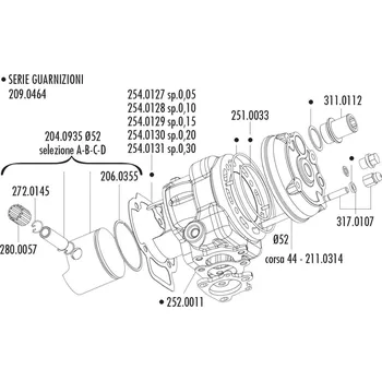 Motor automobilu Hlava válce Polini racing Big Evolution 94ccm 52mm, Piaggio LC 211.0314