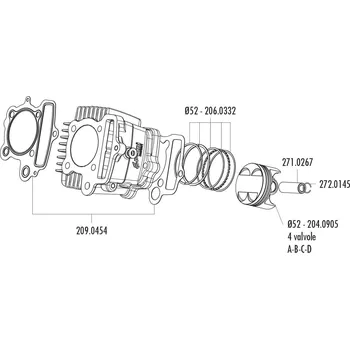 Těsnění pro motocykl Sada těsnění válce Polini 52mm, Honda XR 50, Polini XP4T 50, XP4T 110 209.0454