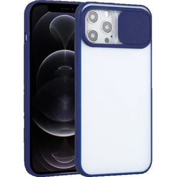 Pouzdro na mobilní telefon Poloprůhledný kryt s posuvnou krytkou čočky fotoaparátu pro iPhone 12 Pro - modrý