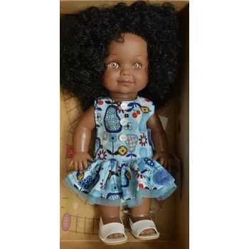 Panenka Betty-černoška v šatech do modra od firmy Lamagik ze Španělska (španělská panenka - 30 cm)