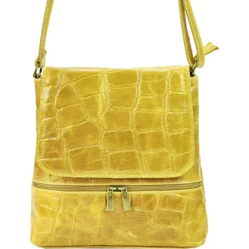 BORSE IN PELLE Kožená dámská crossbody kabelka v kroko designu žlutá