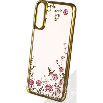 Pouzdro na mobilní telefon 1Mcz Diamond Flower TPU ochranný kryt pro Samsung Galaxy S21 Plus zlatá (gold)