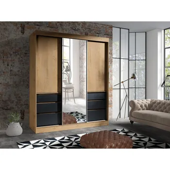 Dětská skříň Designová šatní skříň Haiti 180 cm - dub lefkas / černá