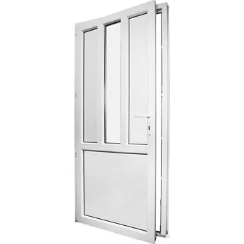 Vchodové dveře SkladOken.cz 98x208 cm (980x2080 mm) | Bílé | Levé | Dělené D4 | Pro otvor 100x210 cm (1000x2100 mm) | Dveře do garáže | 6 komor | 80 mm