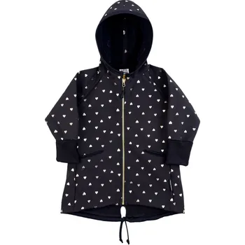 Dívčí kabát černý softshellový kabátek se zlatými srdíčky