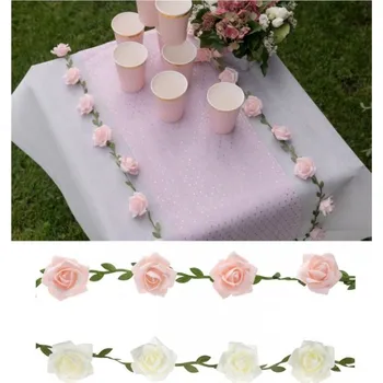 umělá květina Girlanda s pěnovými růžičkami - 120 cm - krémová