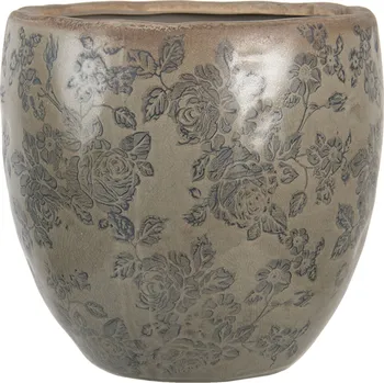 Květináč Světle hnědý květináč s květinami, patinou a popraskáním - Ø 20*19 cm