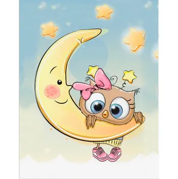 Diamantové malování TSvetnoy TSvetnoy, LC015e, Diamond painting - diamantové malování, 20 x 30 cm, Sovička na měsíci