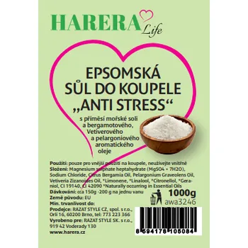 Kuchyňská sůl Epsomská sůl do koupele "Anti-stress" 1000g (HARERA)