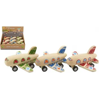 Dřevěná hračka Teddies Letadlo dřevěné 10x9cm na zpětné natažení