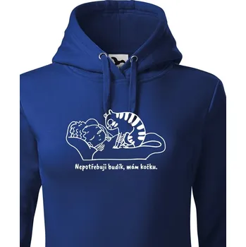 Dámská mikina Dámská mikina Nepotřebuji budík, mám kočku, Barva Modrá, Velikost M, Canvas Dámská mikina Bezvatriko.cz 0639
