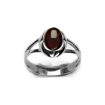 Drahý kámen Zlatý prsten, bílé i žluté zlato, přírodní granát - T 1374 (granát 8x6 mm)