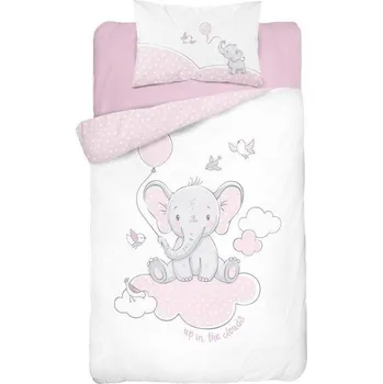 Povlečení Detexpol Slůně na obláčku růžové 100 x 135, 40 x 60 cm zipový uzávěr
