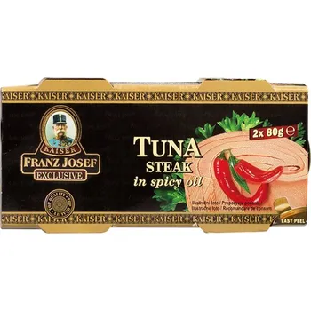 Konzervované maso Franz Josef Kaiser Tuňák steak v pikantním oleji 2 x 80 g