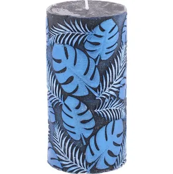Svíčka Svíčka válec tmavě modré listy 65x140mm