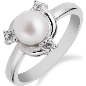 Prsten Stříbrný prsten s perlou a třemi zirkony okolo - Meucci SP55R Velikost: 52