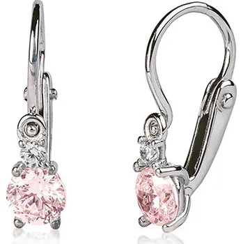 Náušnice Dětské náušnice z bílého zlata s růžovým a čirým zirkonem