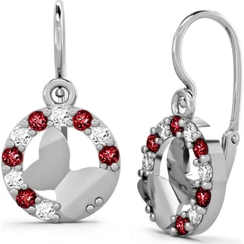 Náušnice Dětské náušnice z bílého zlata - motýlci s červenými a čirými zirkony