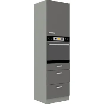 Kuchyňská skříňka Vysoká skříňka pro vestavnou troubu 60 DPS-210 3S 1F - Premium Box Barva korpusu: Šedá, Barva dvířek: Šedý lesk (Šedá)