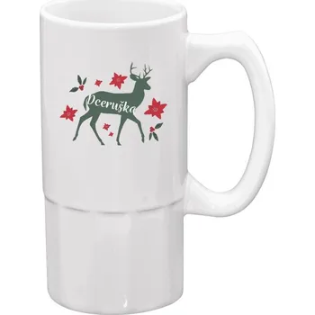 Sklenice Půllitr bílý vysoký Jelen s květinami - dceruška