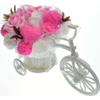 umělá květina Mýdlová kytice kolo - růžovo bílá