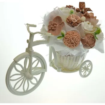 umělá květina Mýdlová kytice kolo - hnědo bílá