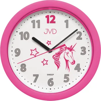 Hodiny JVD Růžové netikající tiché hodiny JVD HP612.D7 s tichým chodem a jednorožcem (Růžové netikající tiché hodiny JVD HP612.D7 s tichým chodem a jednorožcem)