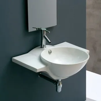 Umyvadlo BESTECO Keramické Umývátko s Odkládací plochou 37x18 cm, Univerzální L/P, Bílá Lesklá, Bez přepadu, 37x18x11 cm