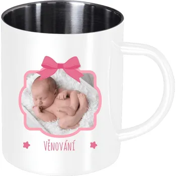 Nerezový hrnek Růžová mašle s fotografií