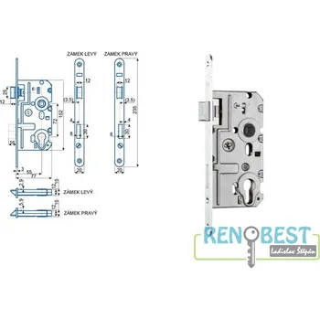 HOBES Zámek zadlabací K 321, rozteč 72 mm, zádlab 77 mm Varianty: K 321