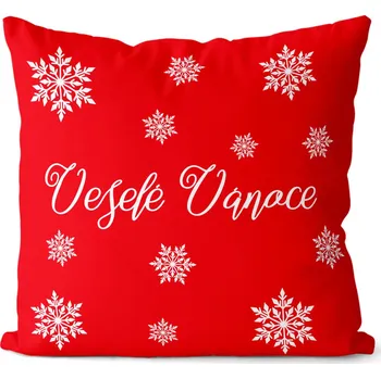 Dekorativní polštářek Polštář Veselé vánoce vločky (Velikost: 40 x 40 cm)