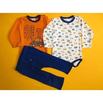 Kojenecká souprava Arex, ČR Kojenecký chlapecký trojdílný set, dlouhý rukáv Barva: tmavěmodrá+hořčicová, Velikost: 74