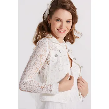 Dámské sako StudioAgnesDžíska z bílé krajky 09-3805-CR Velikost: EU 42