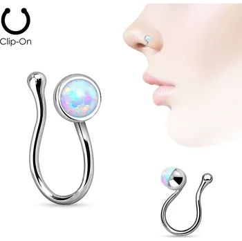 Piercing Falešný piercing do nosu - klips opál bílý