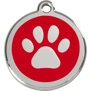 psí známka RED DINGO Známka s rytím Tlapka Červená 37 mm Počet řádků: 2 řádky textu