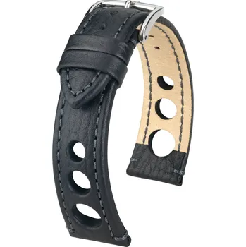 Řemínek na hodinky Kožený řemínek Hirsch Rally L 05102050-2, černý, teletina, délka L, Quick Release - 22 mm