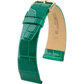 Módní doplněk Kožený řemínek Hirsch Prestige M 02207140-1, zelený, aligátoří kůže, délka M, Quick Release - 14 mm (spona 10mm)