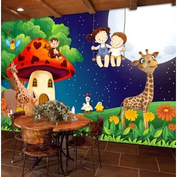 Tapeta Solution Media 3D tapeta -Žirafa a měsíc MU1678 1 - Voděodolné plátno - Textilní tapeta omyvatelná - 250g/m2