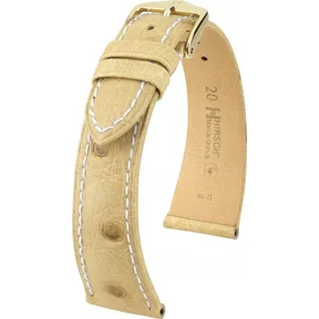 Módní doplněk Kožený řemínek Hirsch Massai Ostrich M 04262191-1, béžový, pštrosí kůže, délka M, Quick Release - 14 mm