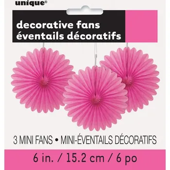 Unique - Sada 3 dekorativních papírových vějířů růžových - Basic -