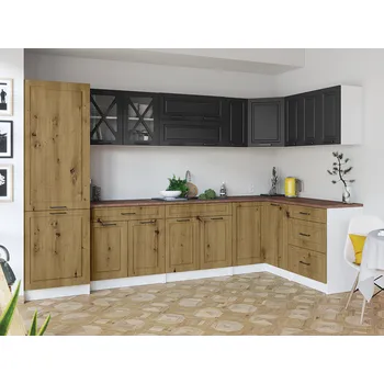 Kuchyňská linka Rohová kuchyňská linka SINGRID - Grafit + dub artisan