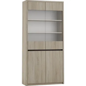 Knihovna Vitrína čtyřdvéřová dub sonoma/čokoláda KATE W3