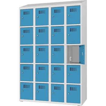 Skříň na dobíjení elektrického nářadí a elektroniky, 20 schránek, v x š x h: 1800x1200x500 mm, dveře modré RAL5012